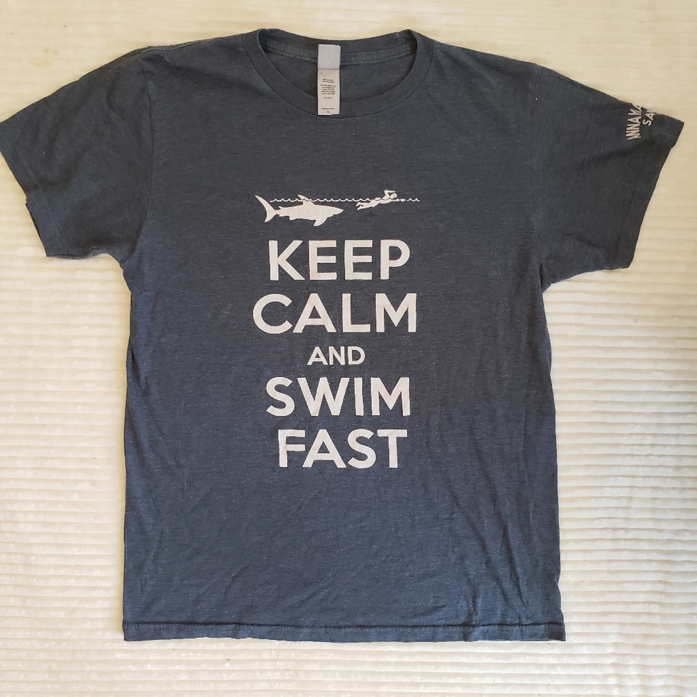 Duck Co Unisex "Keep Calm & Swim Fast" AMI Graphic T-Shirt Navy/ Grey Unisex YS
